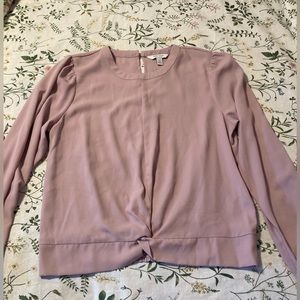 Twist Front & Back Smocked Work Blouse/Shirt/ Long Sleeve Top